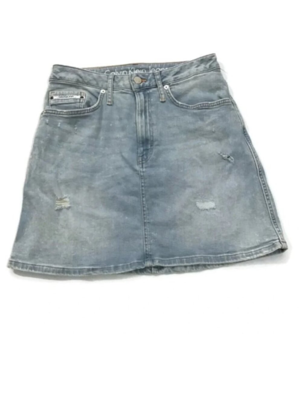 Calvin Klein Distressed Denim Jean Mini Skirt
